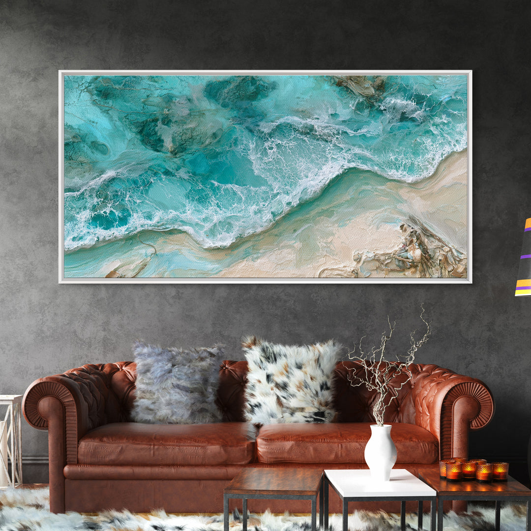 Aerial Reef Water Canvas Print, Seascape Art, Digital Wall Art, Coastal Decor, Watercolor Art, Seascape, Wall Art Print, SEA-2x1-68