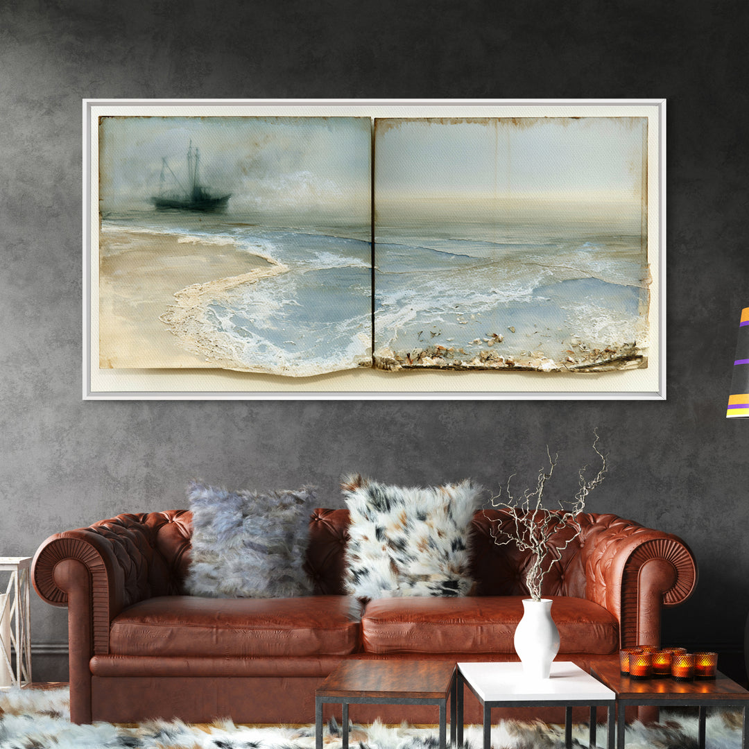Fishing Boat Silhouette Canvas Print, Seascape Art, Wall Art, Coastal Decor, Fine Art, Seascape, Abstract Art, Bedroom Decor, SEA-2x1-82