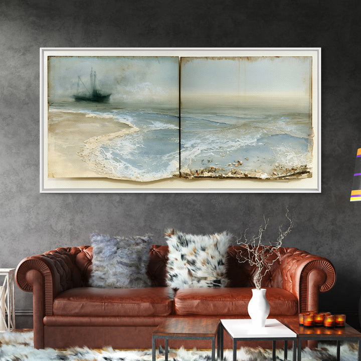 Fishing Boat Silhouette Canvas Print, Seascape Art, Wall Art, Coastal Decor, Fine Art, Seascape, Abstract Art, Bedroom Decor, SEA-2x1-82