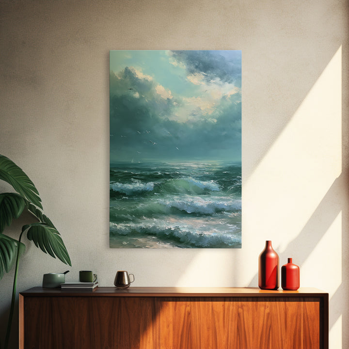 Turbulent Green Sea Framed Canvas Print, Seascape Art, Art Print, Coastal Decor, Abstract Art, Seascape, Printable Art, SEA-2x3-41
