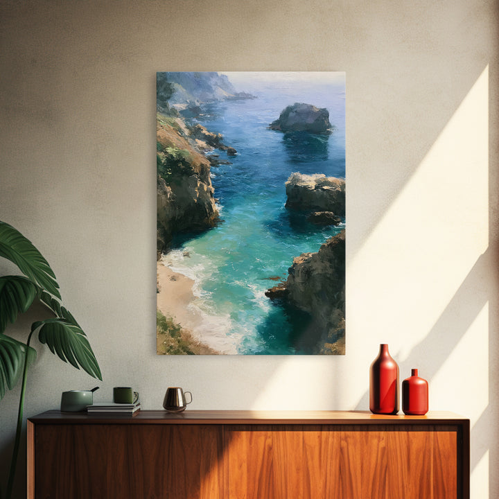 Coastal Cove with Turquoise Water Framed Canvas Print, Seascape Art, Wall Art, Coastal Decor, Abstract Art, Seascape, SEA-2x3-47