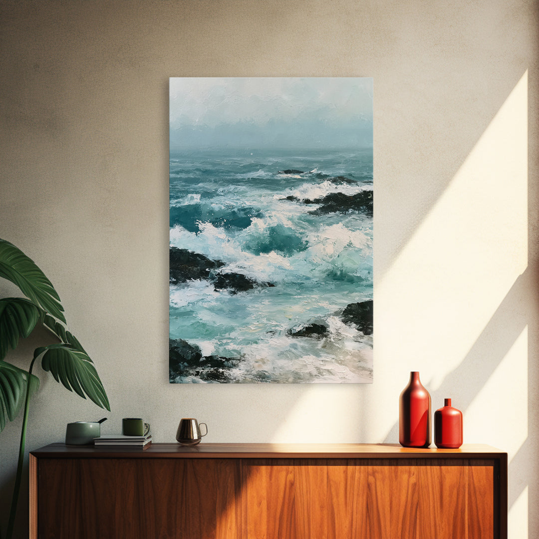 Storm Waves Crashing Canvas Print, Seascape Art, Bedroom Decor, Coastal Decor, Oil Painting, Seascape, Coastal Wall Art, SEA-2x3-57