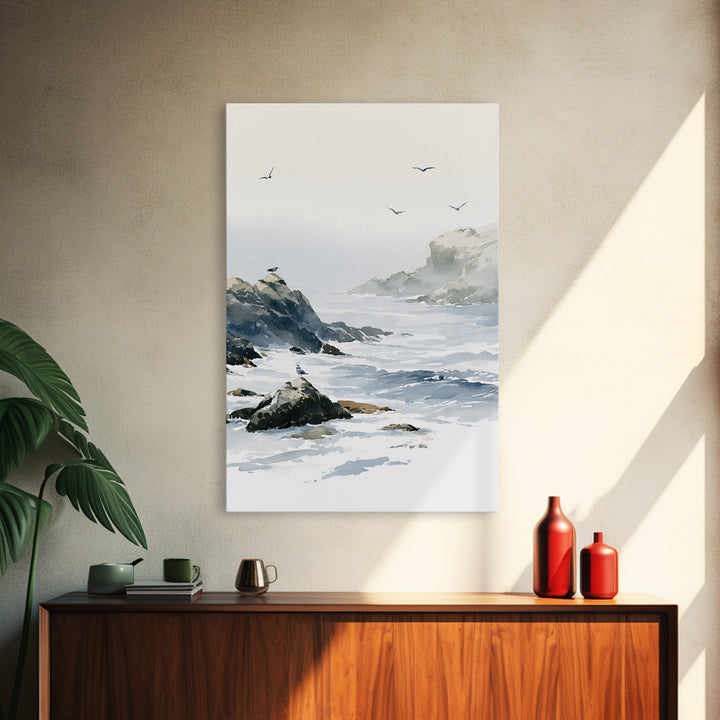 Misty Sea Cliffs Canvas Print, Seascape Art, Large Wall Art, Coastal Decor, Seascape, Watercolor Painting, Bedroom Wall Art, SEA-2x3-61