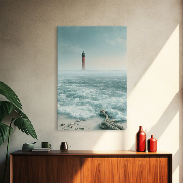 Dramatic Lighthouse in Distant Spray Canvas Print, Seascape Art, Original Painting, Coastal Decor, Abstract Art, Seascape, SEA-2x3-62