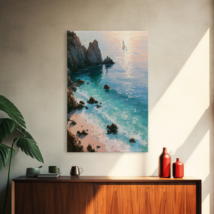 Coastal Cove with Turquoise Water Canvas Print, Seascape Art, Original Painting, Coastal Decor, Seascape, Living Room Decor, SEA-2x3-71