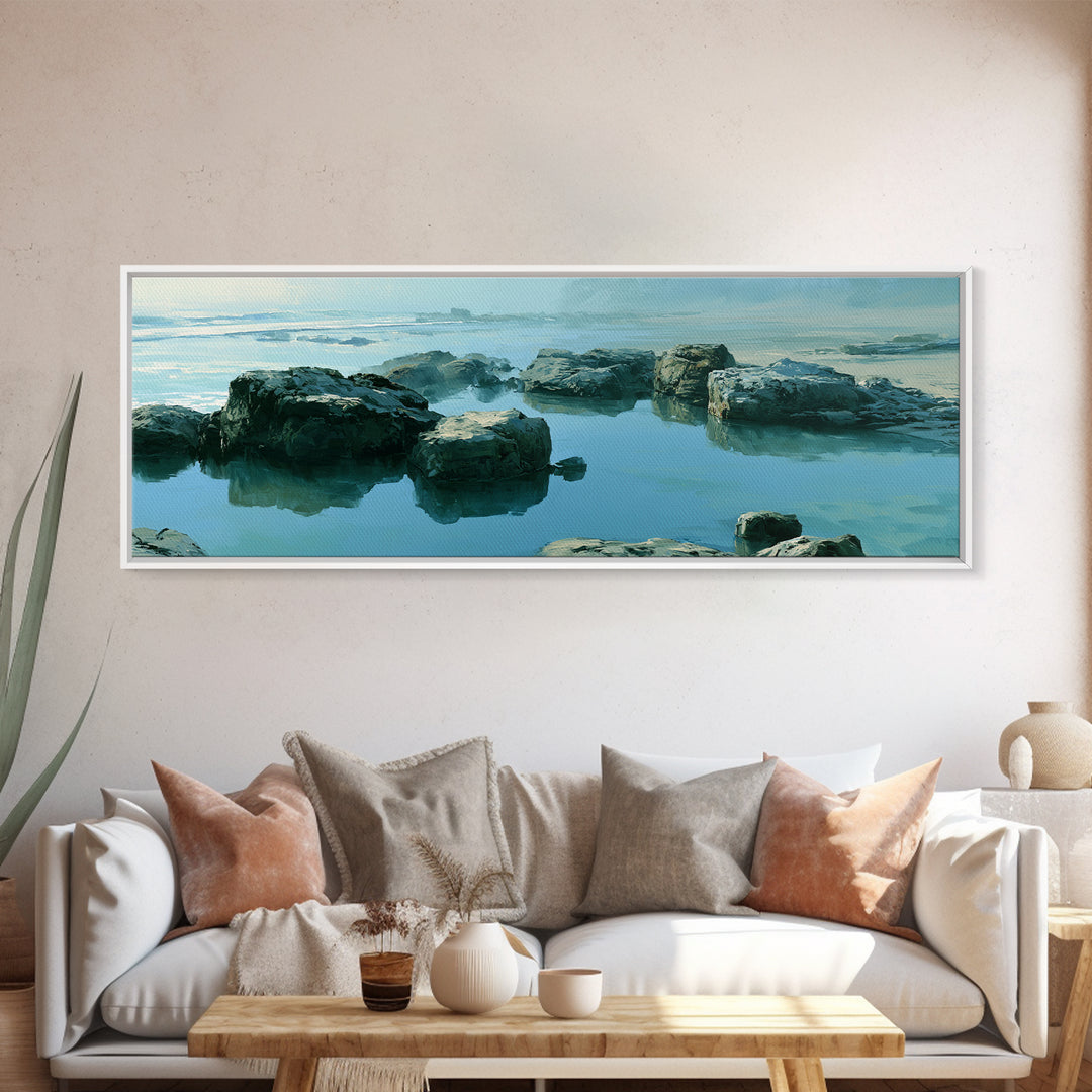 Rocky Tidepool with Reflections Canvas Print, Seascape Art, Gallery Decor, Coastal Decor, Fine Art, Seascape, Contemporary Art, SEA-3x1-3