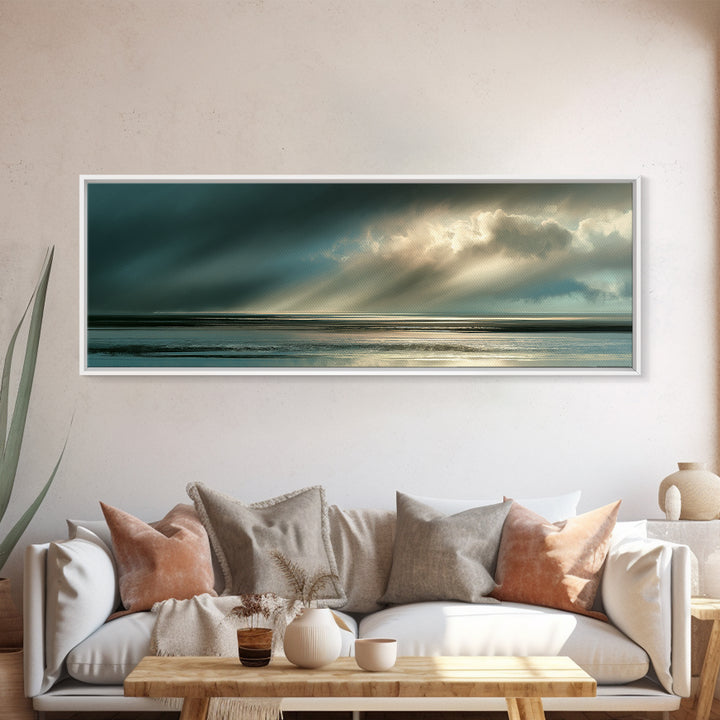 Rain over Ocean with Blurred Horizon Canvas Print, Seascape Art, Beach Decor, Coastal Decor, Seascape, Minimalist Decor, SEA-3x1-36