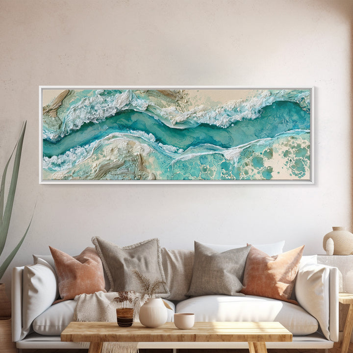 Aerial Reef Water Canvas Print, Seascape Art, Gallery Decor, Coastal Decor, Fine Art, Seascape, Contemporary Art, Wall Art, SEA-3x1-40