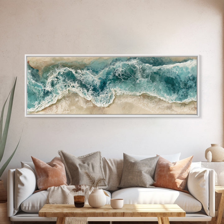 Ocean Foam Patterns from Above Framed Canvas Print, Seascape Art, Room Decor, Coastal Decor, Seascape, Digital Wall Art, SEA-3x1-52