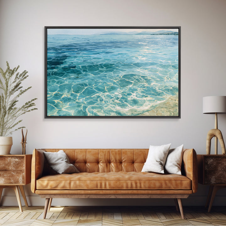 Tropical Lagoon with Transparent Shallows Framed Canvas Print, Seascape Art, Oil Painting, Coastal Decor, Fine Art, Seascape, SEA-3x2-14