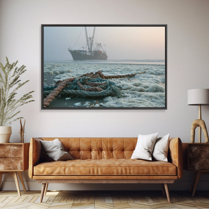 Fishing Boat Silhouette Framed Canvas Print, Seascape Art, Digital Wall Art, Coastal Decor, Fine Art, Seascape, Wall Art Print, SEA-3x2-18