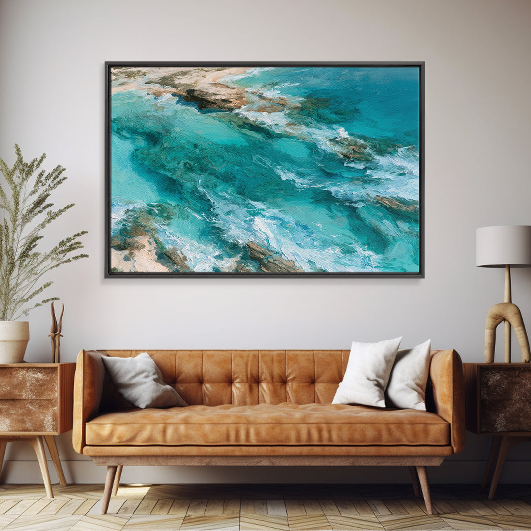Aerial Reef Water Framed Canvas Print, Seascape Art, Original Art, Coastal Decor, Fine Art, Seascape, Living Room Wall Art, SEA-3x2-28