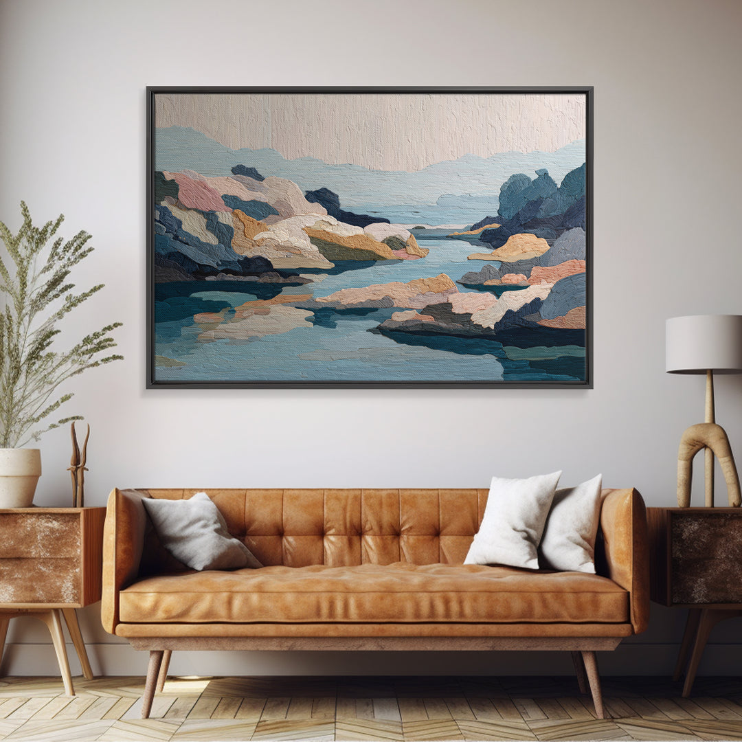 Rocky Tidepool with Reflections Framed Canvas Print, Seascape Art, Wall Decor, Coastal Decor, Fine Art, Seascape, Wall Art, SEA-3x2-39