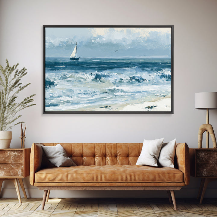 Coastal Cove with Turquoise Water Canvas Print, Seascape Art, Textured Painting, Coastal Decor, Watercolor Art, Seascape, SEA-3x2-67
