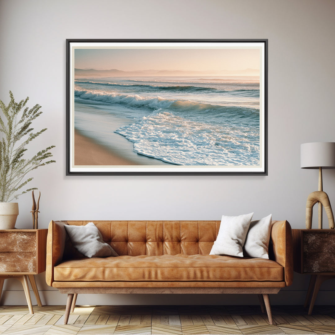 Mediterranean Harbor at Dawn Framed Canvas Print, Seascape Art, Digital Print, Coastal Decor, Oil Painting, Seascape, SEA-3x2-74