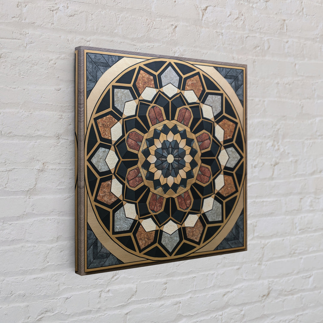 Black and Gold Geometric Rosette Framed Canvas Print, Sacred Geometry Art, Digital Art, Living Room Decor, Fine Art, Geometry, SGA-1x1-12