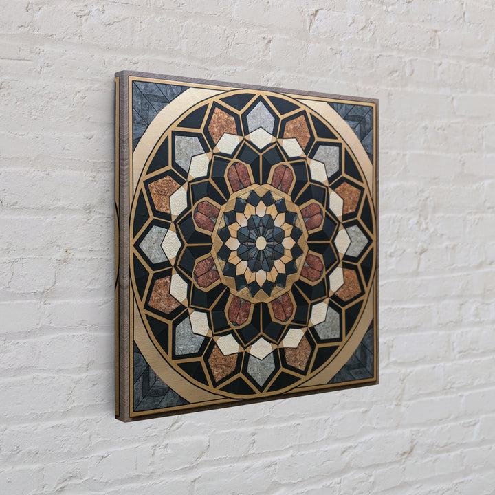Black and Gold Geometric Rosette Framed Canvas Print, Sacred Geometry Art, Digital Art, Living Room Decor, Fine Art, Geometry, SGA-1x1-12