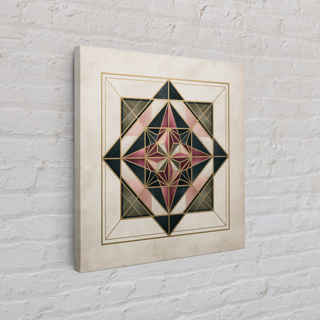 Gold Line Compass Mandala on Parchment Canvas Print, Sacred Geometry Art, Gallery Decor, Living Room Decor, Abstract Art, SGA-1x1-45