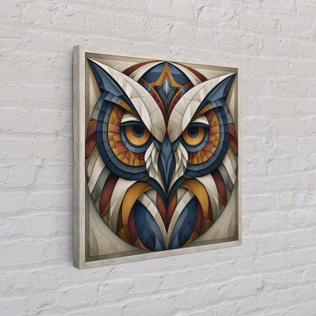 Sacred Owl Formed from Symmetrical Linework Canvas Print, Sacred Geometry Art, Rustic Home Decor, Living Room Decor, Geometry, SGA-1x1-66