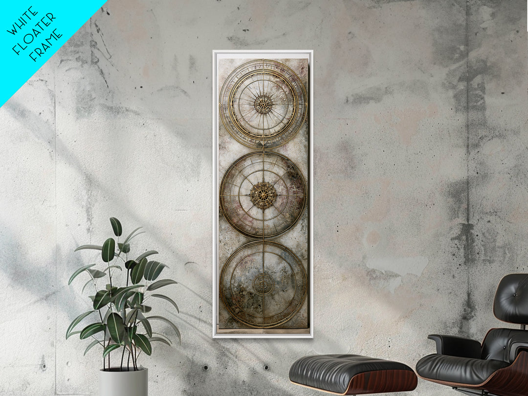 Gold Line Compass Mandala on Parchment Canvas Print, Sacred Geometry Art, Gallery Decor, Living Room Decor, Abstract Art, SGA-1x3-9