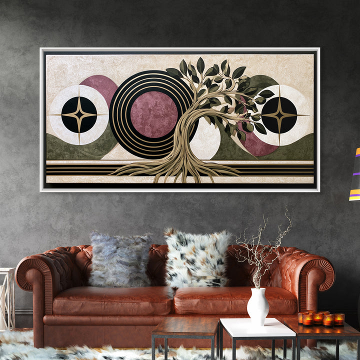 Geometric Tree of Life Framed Canvas Print, Sacred Geometry Art, Digital Download Art, Living Room Decor, Abstract Art, SGA-2x1-11