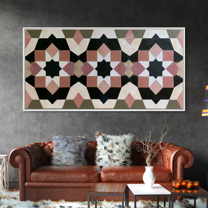 Moroccan Sacred Tile Star Pattern Framed Canvas Print, Sacred Geometry Art, Fine Art Print, Living Room Decor, Geometry, SGA-2x1-20