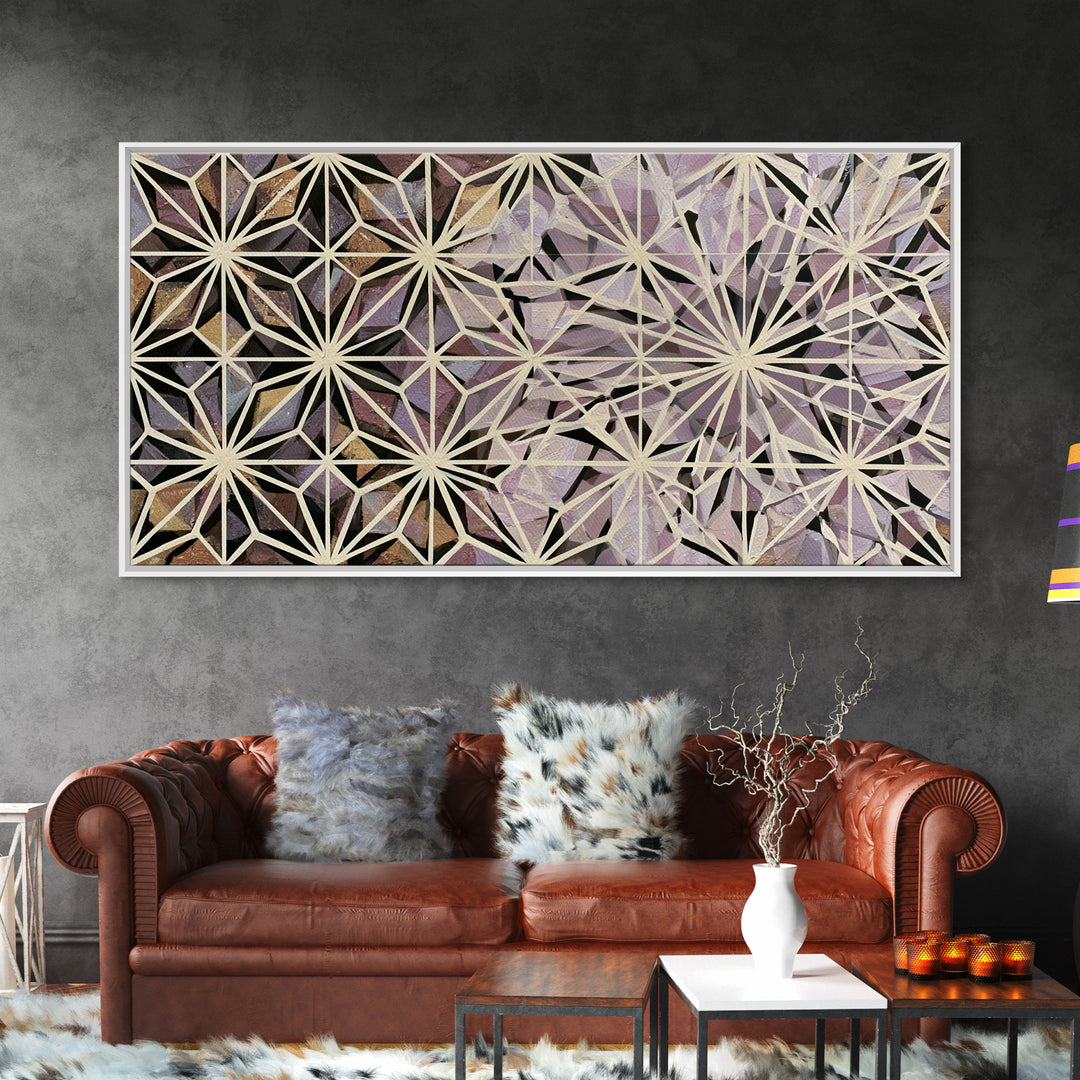 Crystal Grid Pattern Framed Canvas Print, Sacred Geometry Art, Wall Decor, Living Room Decor, Geometry, Boho Wall Decor, SGA-2x1-25