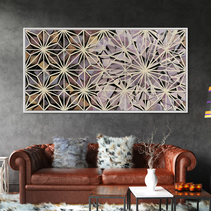 Crystal Grid Pattern Framed Canvas Print, Sacred Geometry Art, Wall Decor, Living Room Decor, Geometry, Boho Wall Decor, SGA-2x1-25