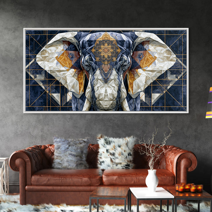 Geometric Elephant with Ornate Mandala Lines Canvas Print, Sacred Geometry Art, Contemporary Art, Living Room Decor, Geometry, SGA-2x1-54