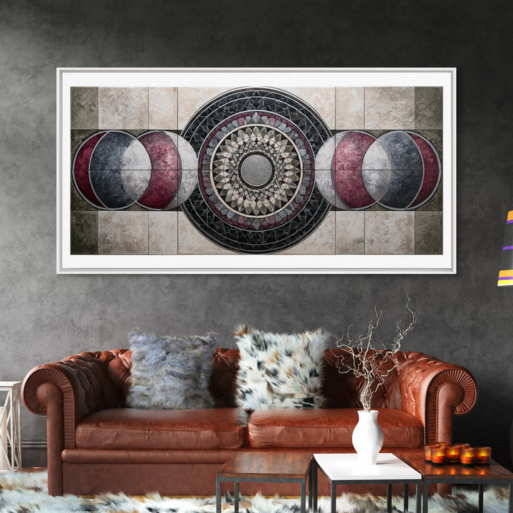 Moon Phase Mandala Canvas Print, Sacred Geometry Art, Wall Art, Living Room Decor, Fine Art, Geometry, Wall Art Print, SGA-2x1-58