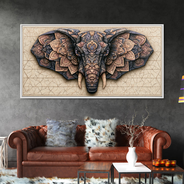 Geometric Elephant with Ornate Mandala Lines Canvas Print, Sacred Geometry Art, Luxury Decor, Living Room Decor, Geometry, SGA-2x1-6