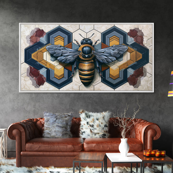 Hexagon Honeycomb Pattern Framed Canvas Print, Sacred Geometry Art, Living Room Decor, Oil Painting, Geometry, SGA-2x1-60