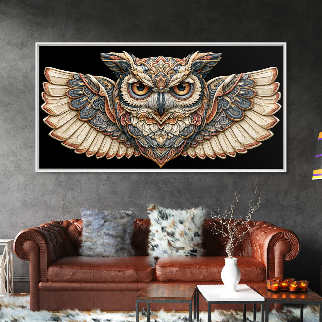 Sacred Owl Formed from Symmetrical Linework Canvas Print, Sacred Geometry Art, Room Decor, Living Room Decor, Abstract Art, SGA-2x1-62