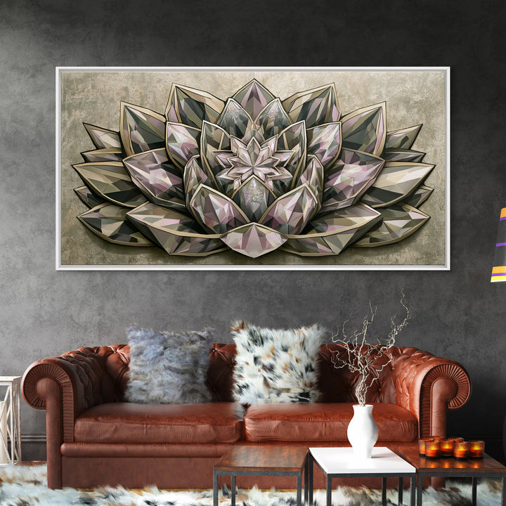 Crystal Lotus Arrangement Canvas Print, Sacred Geometry Art, Digital Wall Art, Living Room Decor, Fine Art, Geometry, SGA-2x1-64