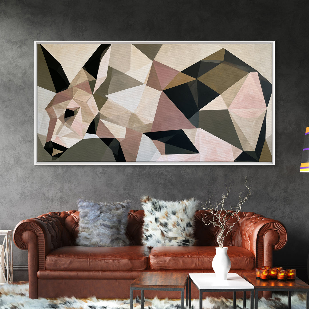 Sacred Deer Formed from Geometric Facets Framed Canvas Print, Sacred Geometry Art, Boho Decor, Living Room Decor, Geometry, SGA-2x1-99