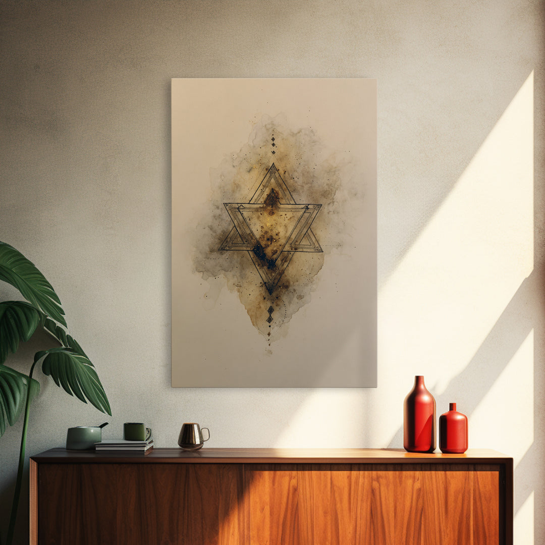 Triangle Mountain Landscape Framed Canvas Print, Sacred Geometry Art, Wall Art, Living Room Decor, Oil Painting, Geometry, SGA-2x3-1
