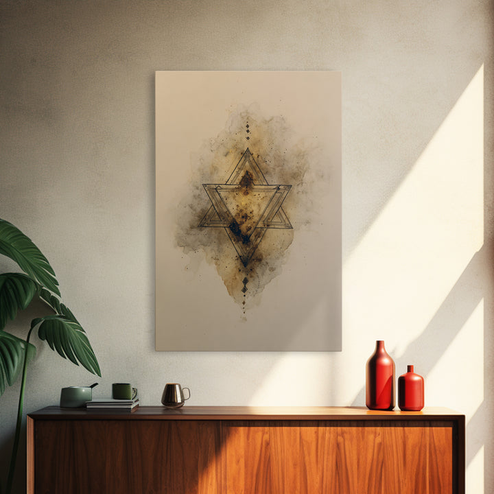 Triangle Mountain Landscape Framed Canvas Print, Sacred Geometry Art, Wall Art, Living Room Decor, Oil Painting, Geometry, SGA-2x3-1
