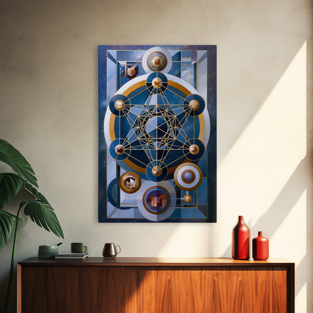 Metatron Cube with Celestial Background Canvas Print, Sacred Geometry Art, Decorations, Living Room Decor, Abstract Art, SGA-2x3-11