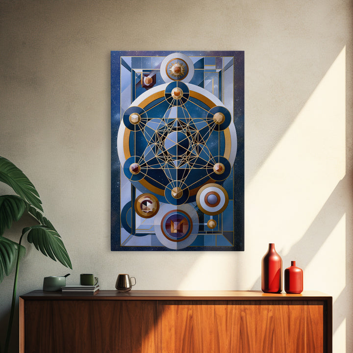 Metatron Cube with Celestial Background Canvas Print, Sacred Geometry Art, Decorations, Living Room Decor, Abstract Art, SGA-2x3-11