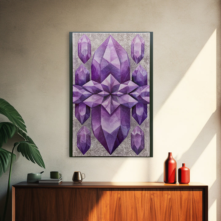 Crystal Grid Pattern Framed Canvas Print, Sacred Geometry Art, Digital Art, Living Room Decor, Geometry, Minimalist Wall Art, SGA-2x3-13