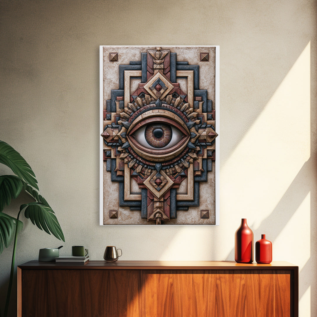 Cosmic Eye Inside Geometric Frame Framed Canvas Print, Sacred Geometry Art, Zen Home Decor, Living Room Decor, Abstract Art, SGA-2x3-3