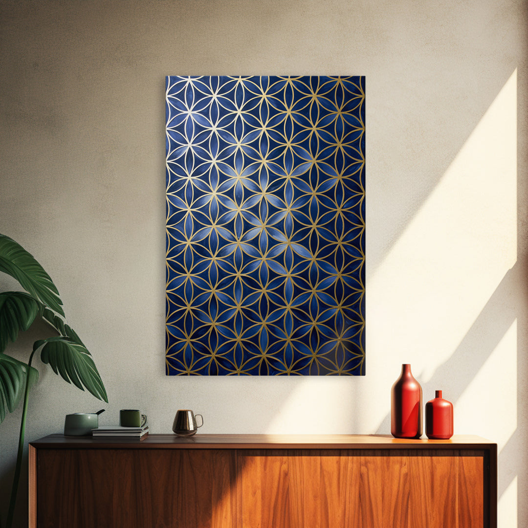 Flower of Life Pattern Framed Canvas Print, Sacred Geometry Art, Large Wall Art, Living Room Decor, Fine Art, Geometry, SGA-2x3-33