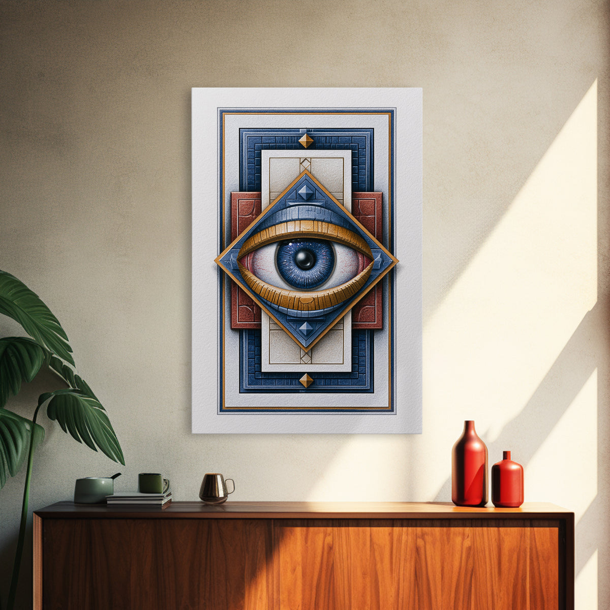 Cosmic Eye Inside Geometric Frame Framed Canvas Print, Sacred Geometry Art, Room Decor, Living Room Decor, Fine Art, Geometry, SGA-2x3-51