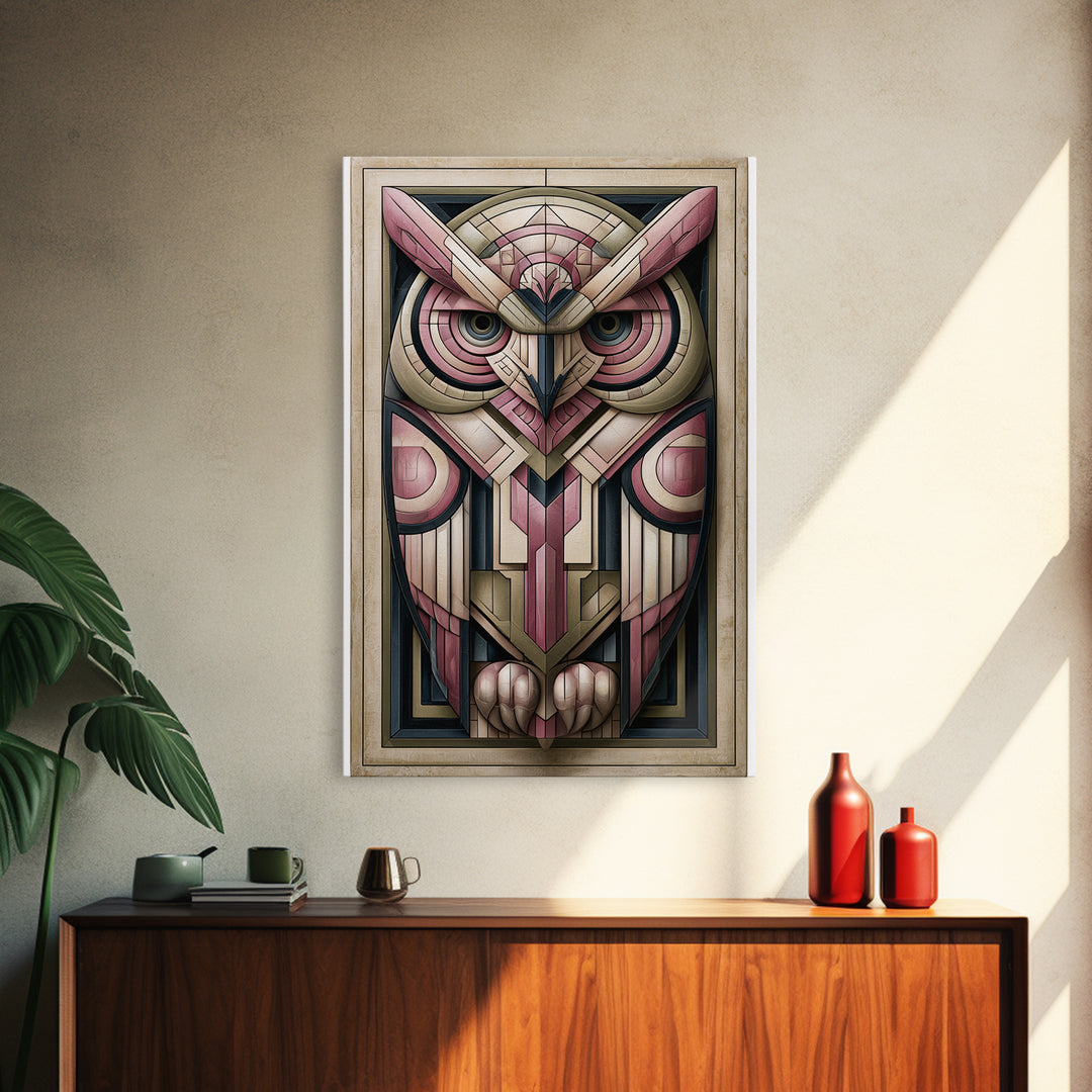 Sacred Owl Formed from Symmetrical Linework Canvas Print, Sacred Geometry Art, Digital Art, Living Room Decor, Geometry, SGA-2x3-74
