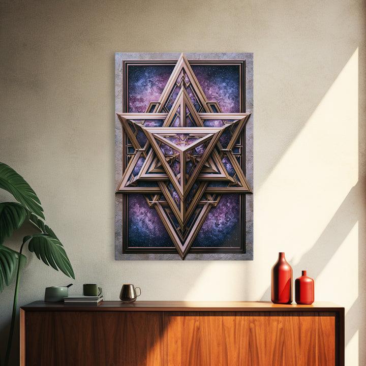 Star Tetrahedron with Watercolor Galaxy Wash Canvas Print, Sacred Geometry Art, Digital Wall Art, Living Room Decor, Geometry, SGA-2x3-88