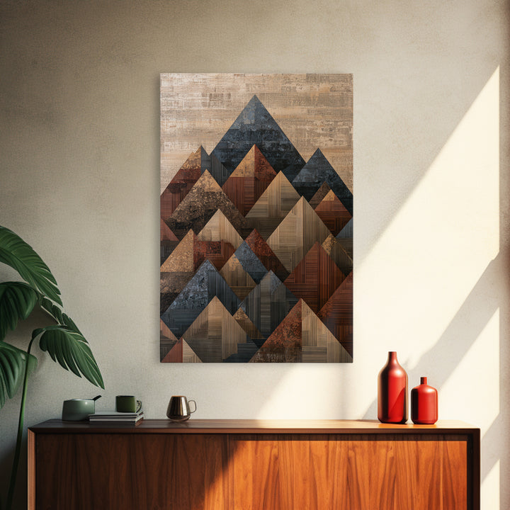 Triangle Mountain Landscape Framed Canvas Print, Sacred Geometry Art, Boho Wall Art, Living Room Decor, Fine Art, Geometry, SGA-2x3-97