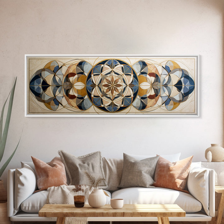 Gold Line Compass Mandala on Parchment Canvas Print, Sacred Geometry Art, Living Room Decor, Geometry, Mandala Wall Art, SGA-3x1-13