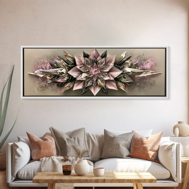 Crystal Lotus Arrangement Canvas Print, Sacred Geometry Art, Decorations, Living Room Decor, Geometry, Minimalist Decor, SGA-3x1-36