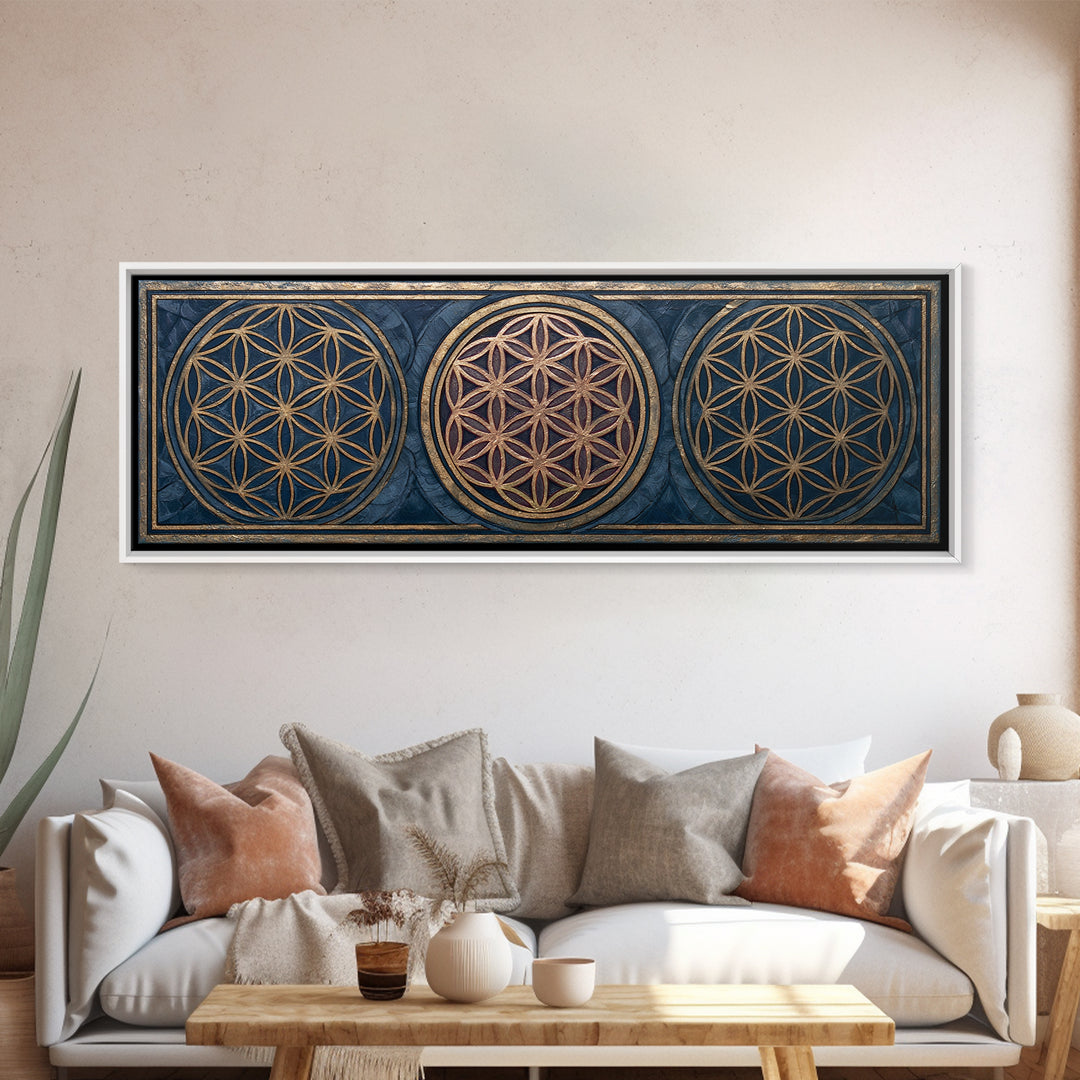 Flower of Life Pattern Canvas Print, Sacred Geometry Art, Mandala Wall Art, Living Room Decor, Geometry, Statement Artwork, SGA-3x1-41