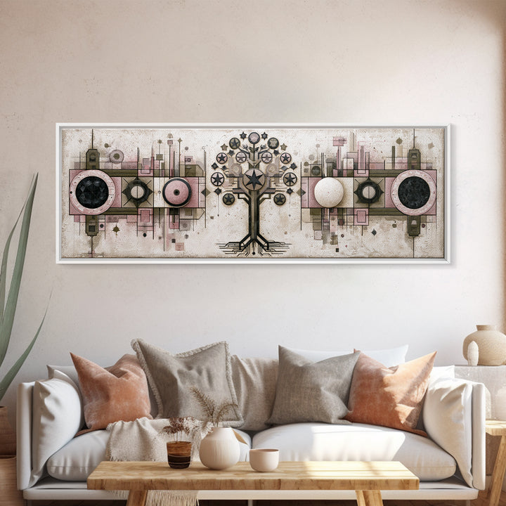 Geometric Tree of Life Framed Canvas Print, Sacred Geometry Art, Contemporary Art, Living Room Decor, Fine Art, Geometry, SGA-3x1-55